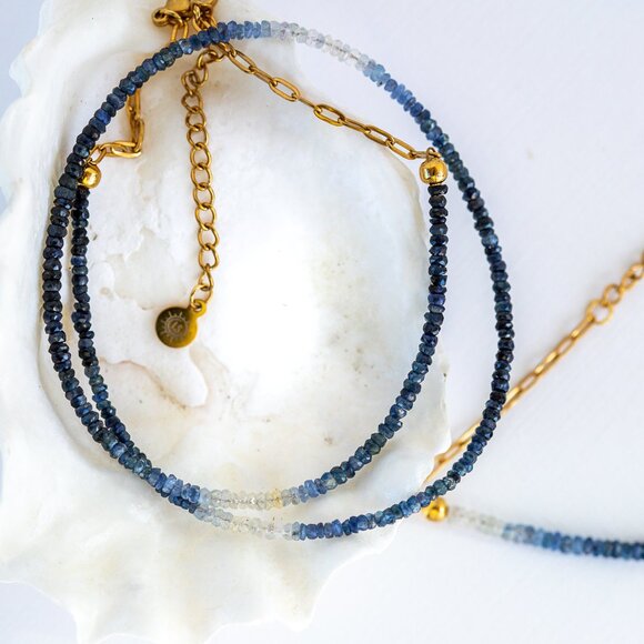 Ombre Sapphire Necklace + Bracelet Set Waterproof Gold Gemstone Jewelry Gift - Picture 9 of 15